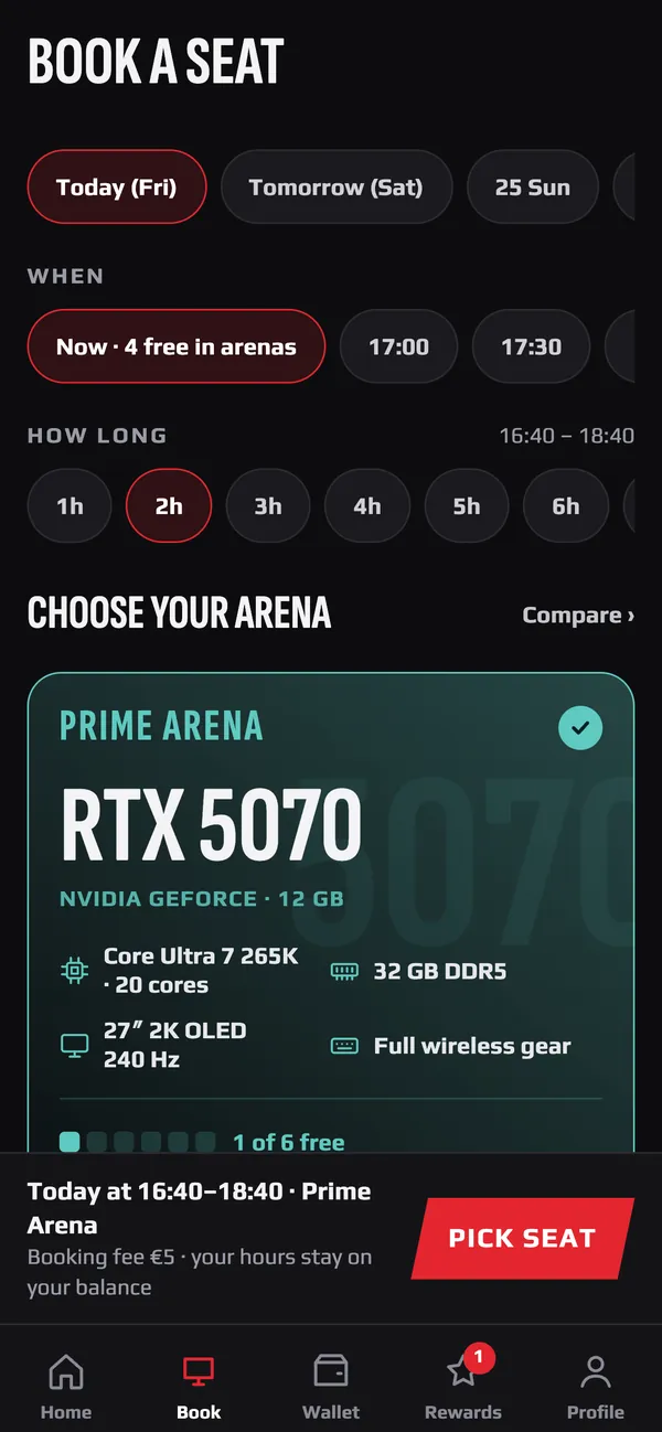 Choosing a seat in the Prime arena