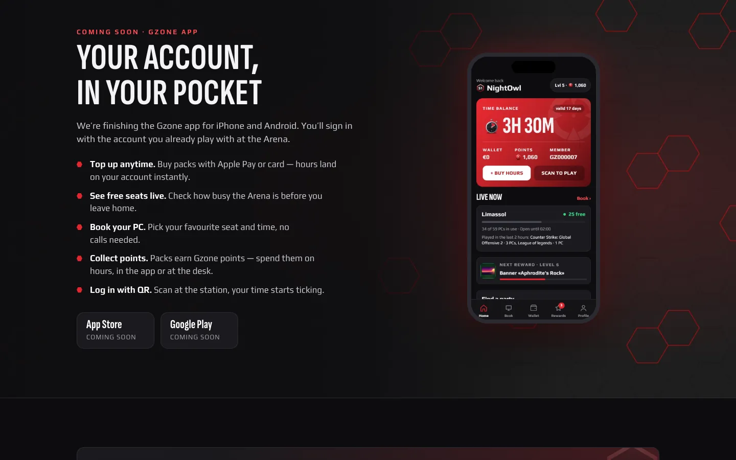 The app section of the website
