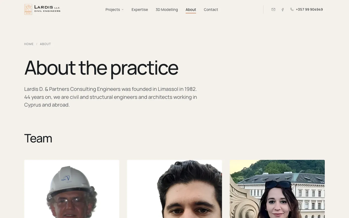 About page with the team