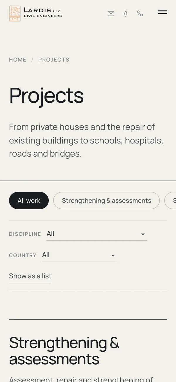 Projects catalogue on a phone