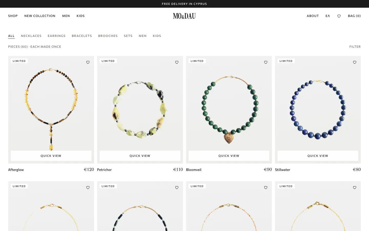MO&DAU shop: all pieces with filters by type