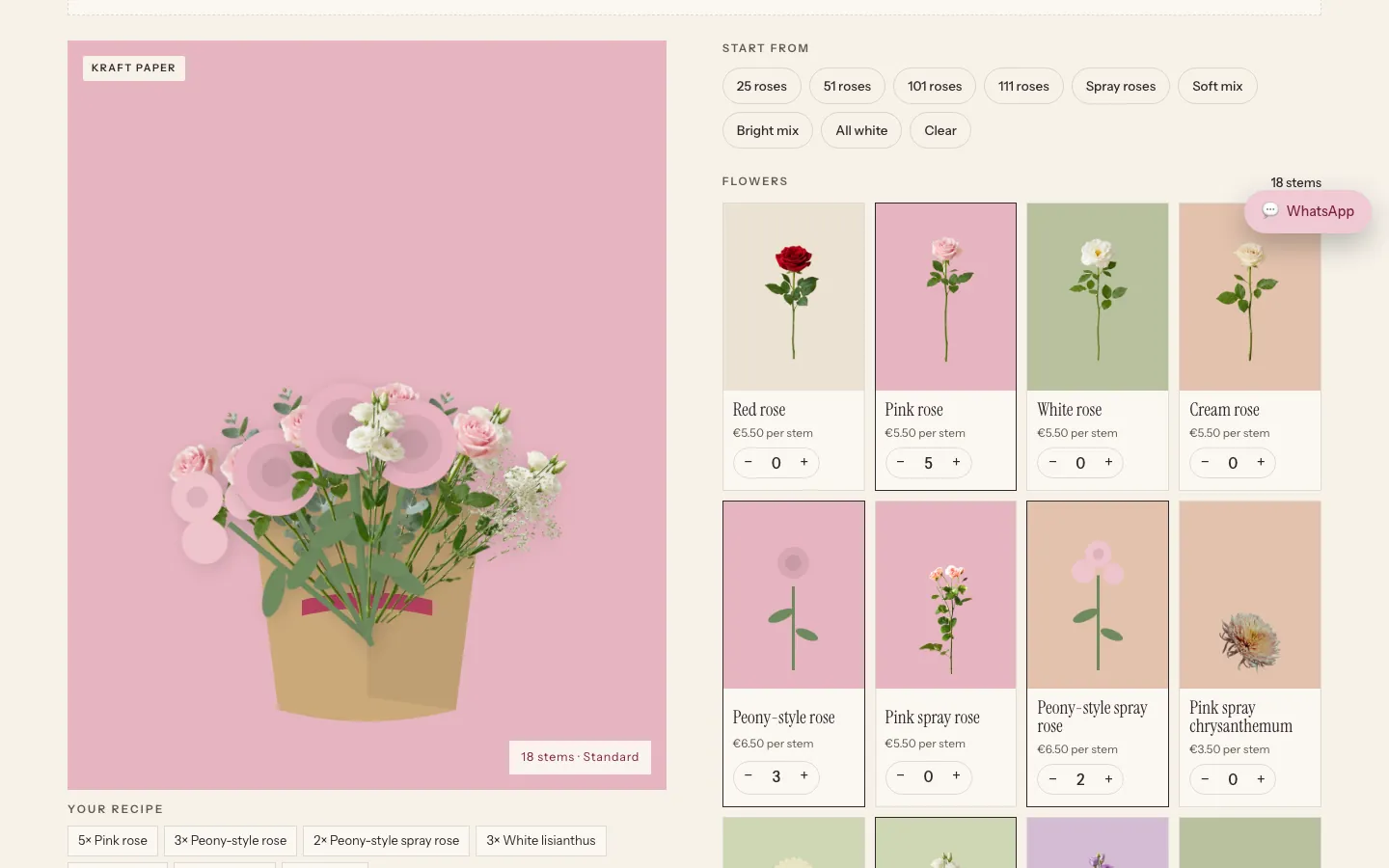 Bouquet builder with stems added