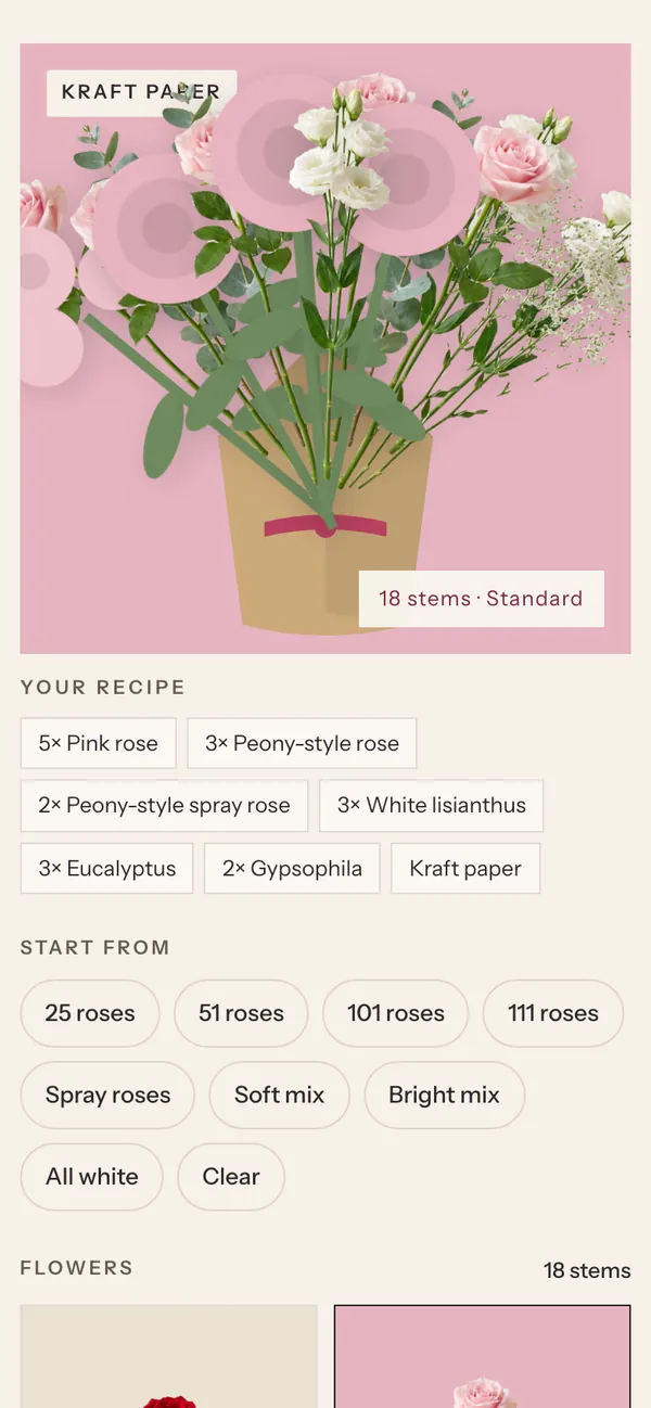 The bouquet and its recipe on a phone