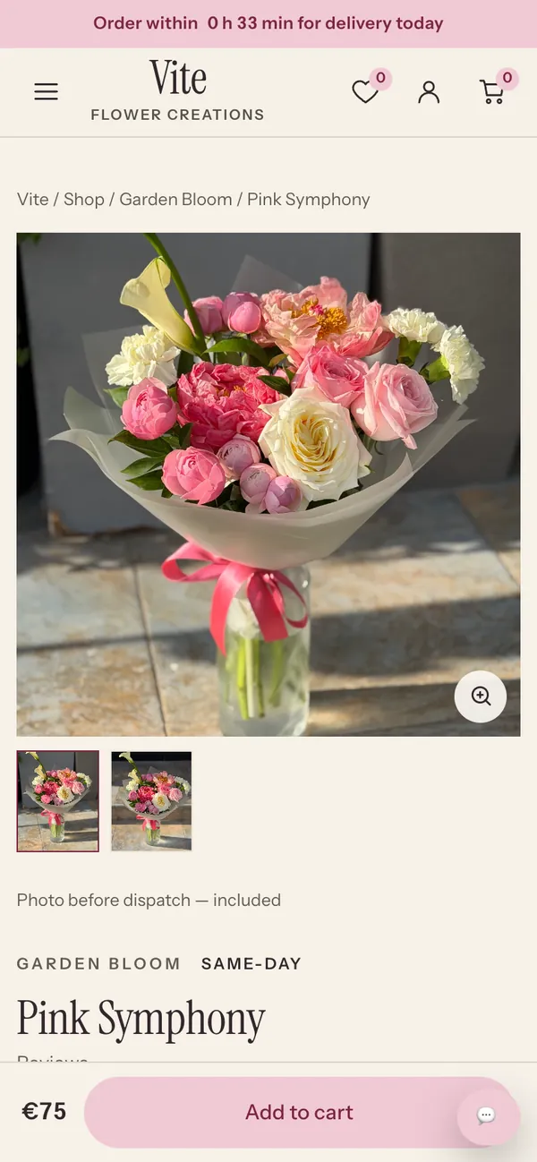 Bouquet page on a phone