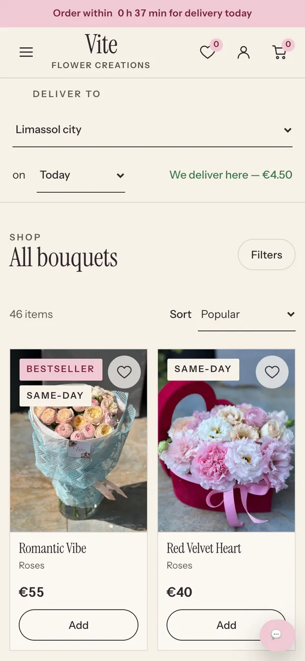 Catalogue on a phone with the delivery picker