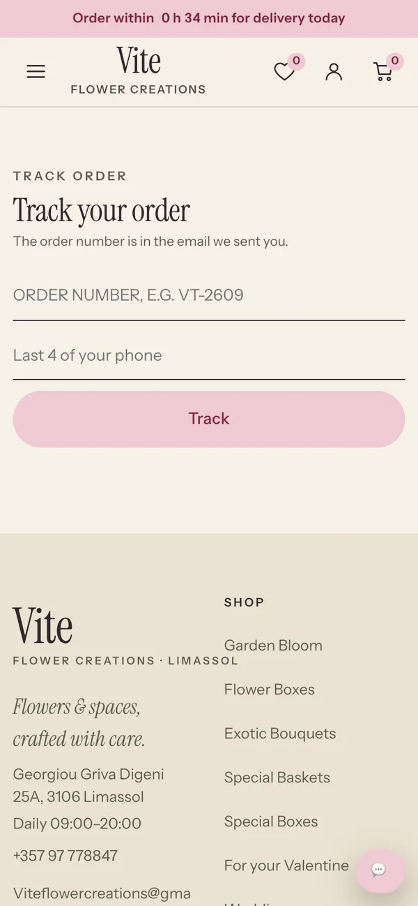 Order tracking page